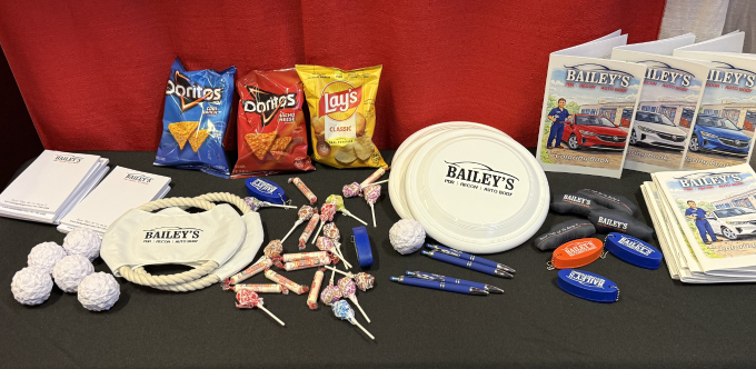 Prize table at the Bailey’s Sportsmen’s Show booth